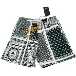 Rhude Bandana Swim Shorts Green White Geometric Print Trunks Mens